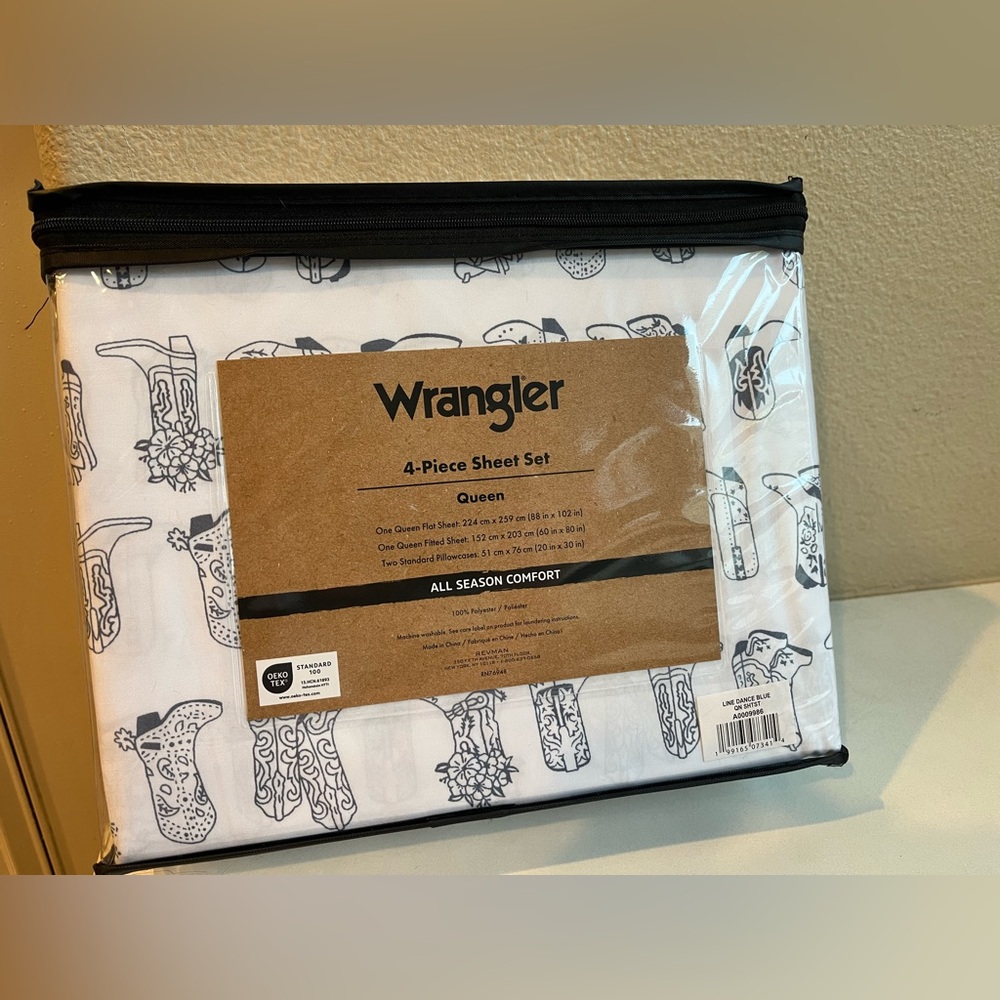 Wrangler Blue and White 4-Piece Queen Sheet Set
